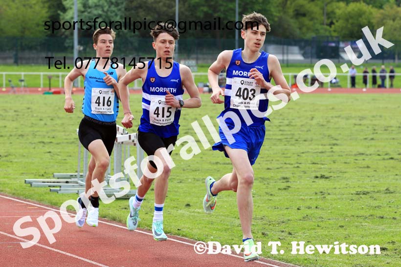 Mens Under-17s 1500 metres, 2023 North Eastern Track and Field Champs., Middlesbrough Sports Village, Middlesbrough. Photo: David T. Hewitson/Sports for All Pics